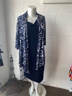 Connected Apparel Navy & White Printed Dress